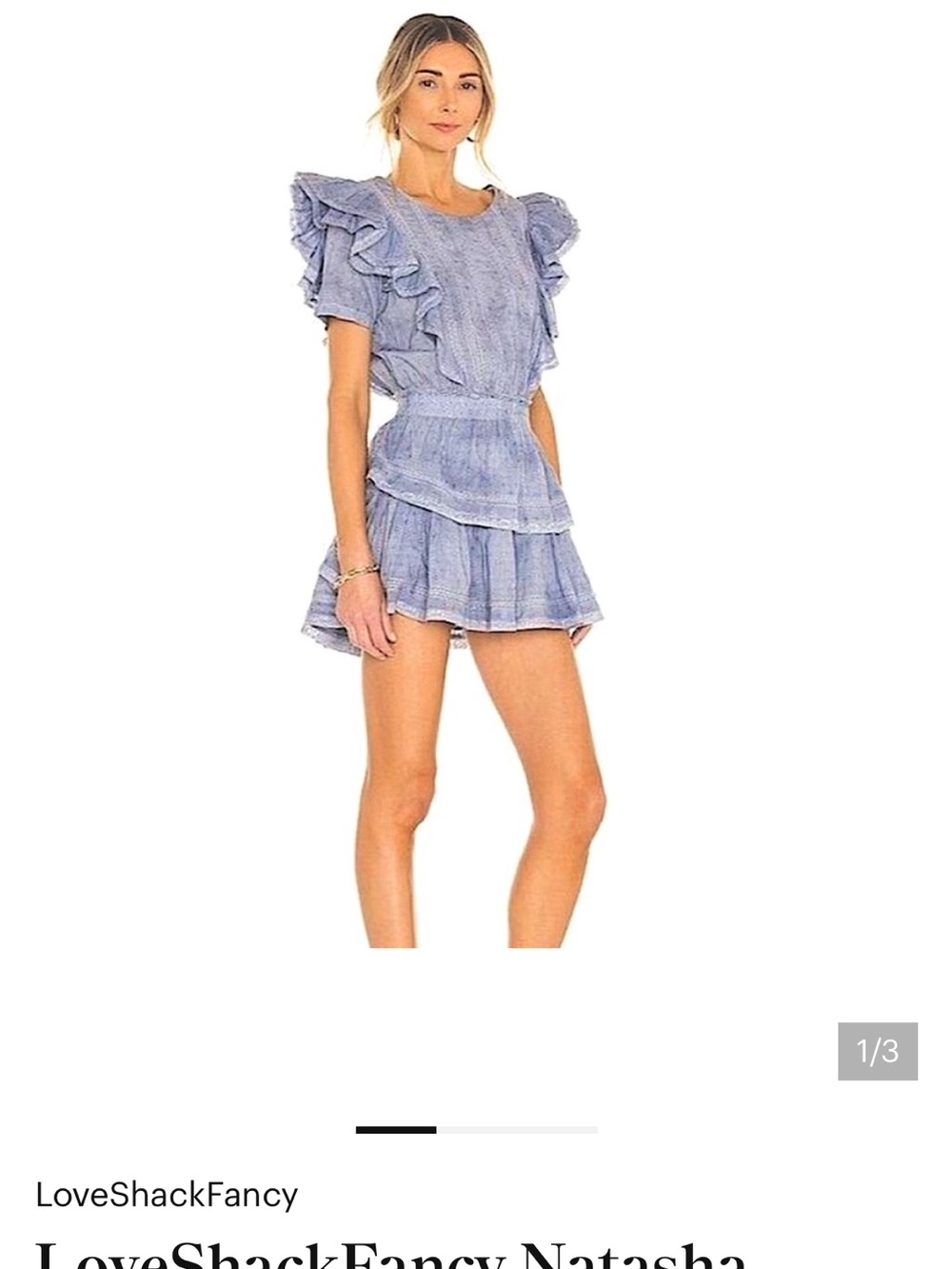 LoveShackFancy Light Blue Ruffled Tiered Mini Dress